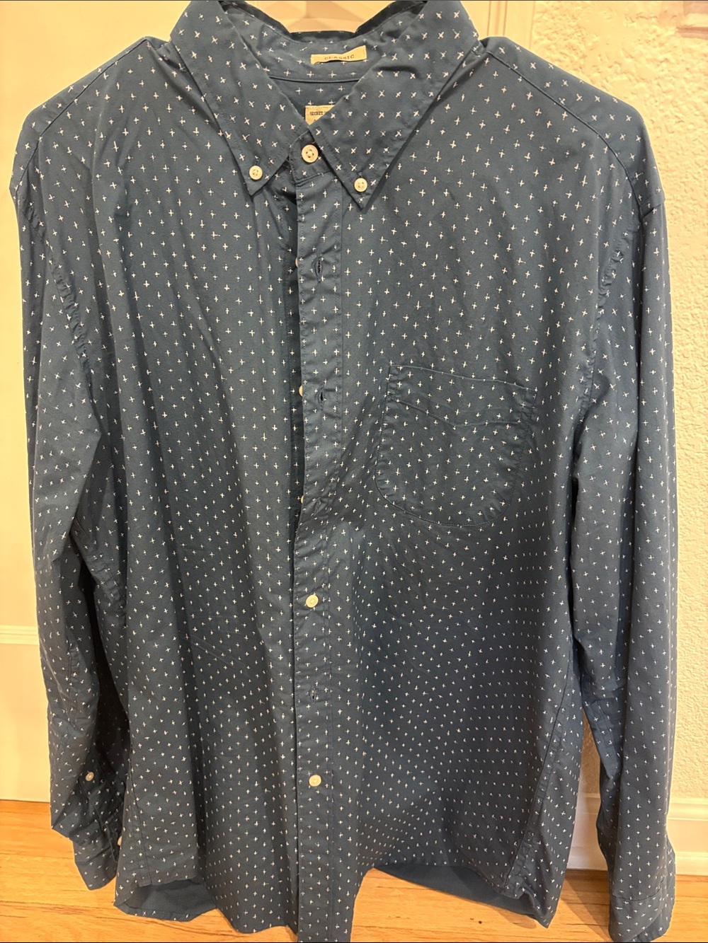J Crew - Men's Navy Blue Button-Down Shirt with Subtle Dot Print